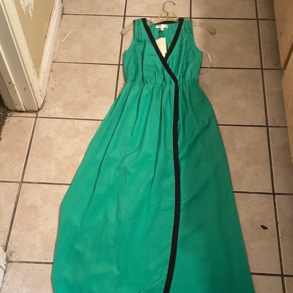 MM Couture Green  Maxi Dress with Black Trim